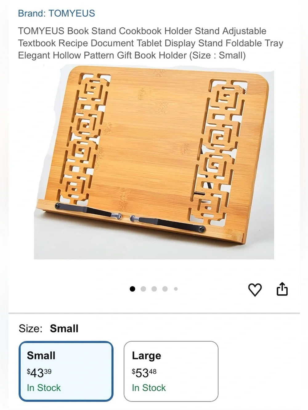 Tomyeus Bamboo Adjustable Cookbook Stand - Natural Bamboo